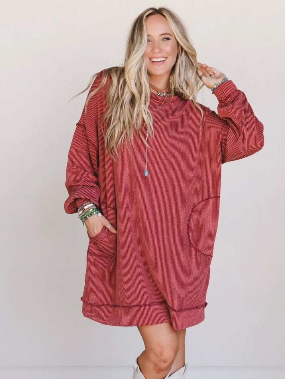 Three Bird Nest The Nest Moon Glow Long Sleeve Dress Rust boho oversized M